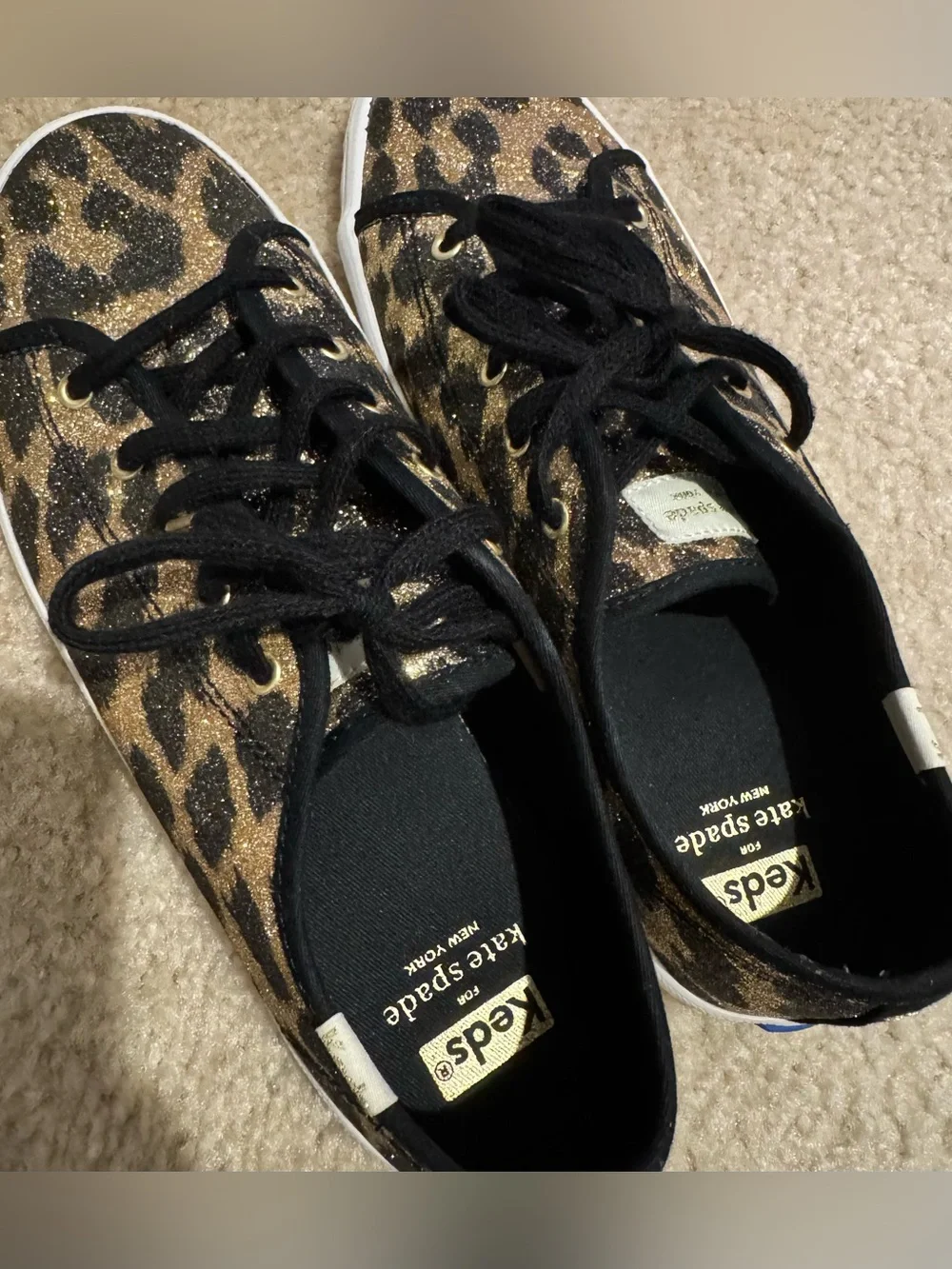 kate spade Glitter Leopard Print Sneakers in Gold and Black